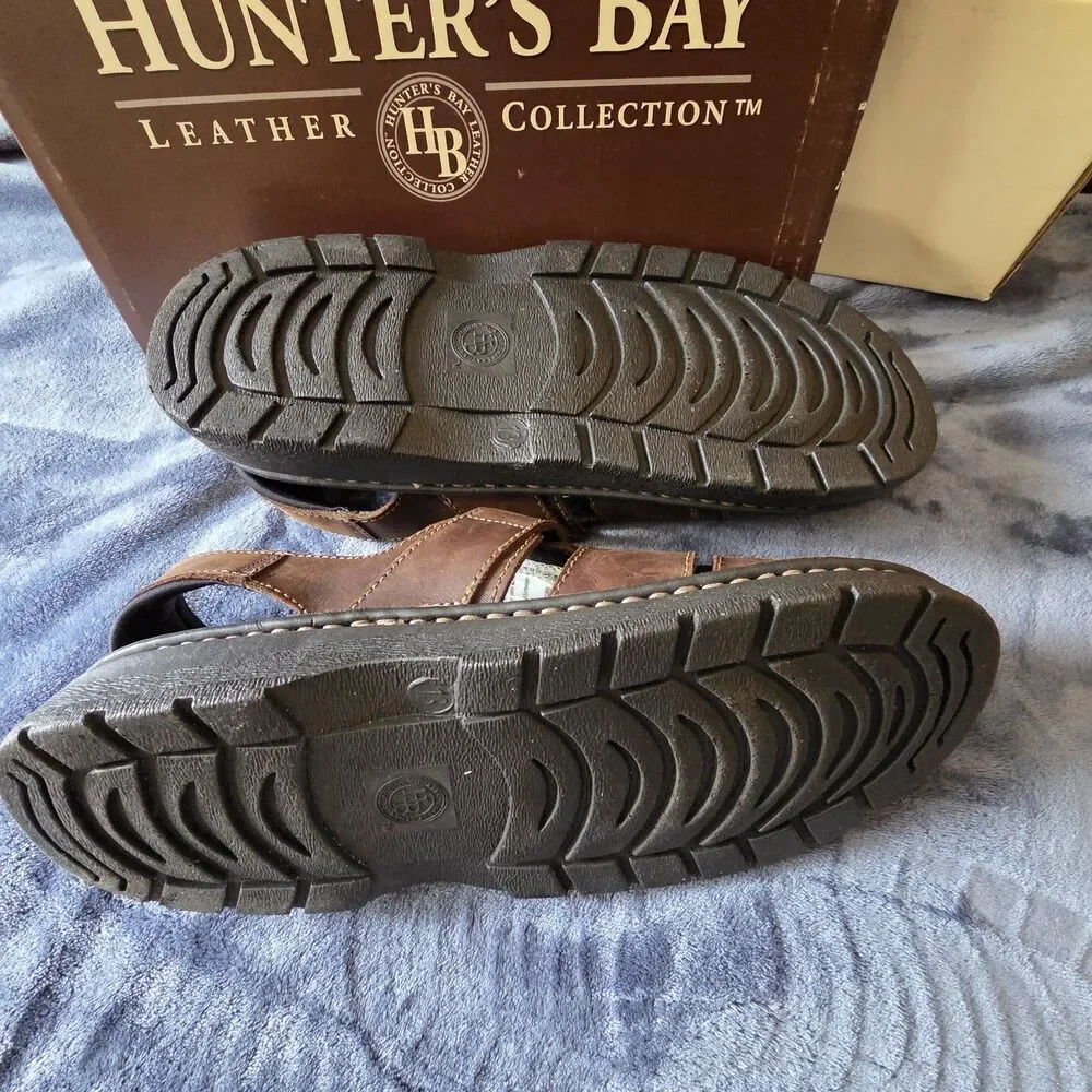 Hunter's Bay Sandals Shoes Mens Size 13 Brown Leather Hook Loop Casual